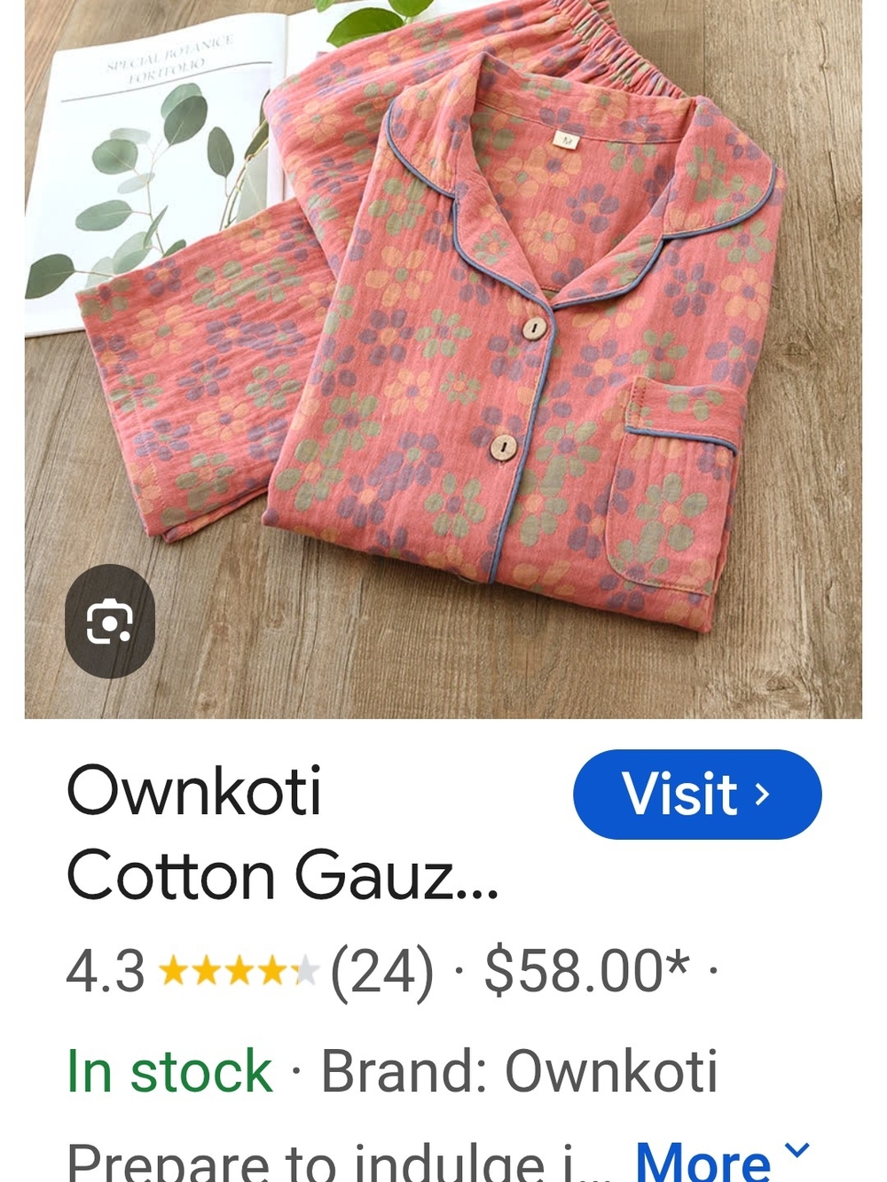 Women's Dusty Pink Floral Cotton Gauze Pajama Set Small